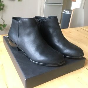 Black Leather Magnolia Low Heel Ankle Bootie